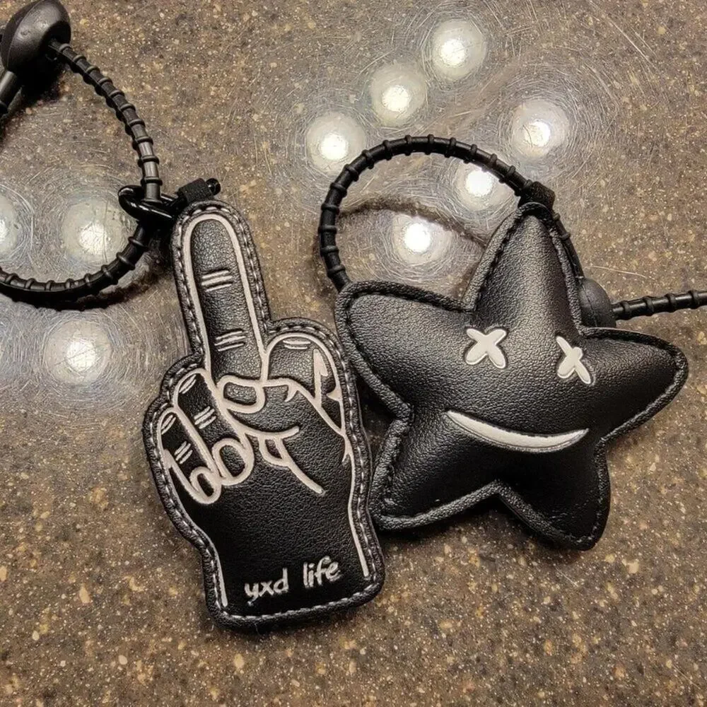 2Pcs Leather Bag Charms for Handbag Funny Black Purse Charms finger Star